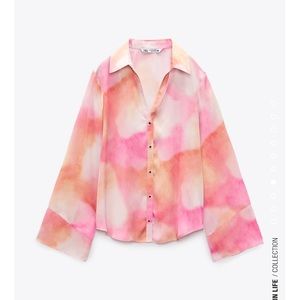 NWT Zara tie die pink blouse